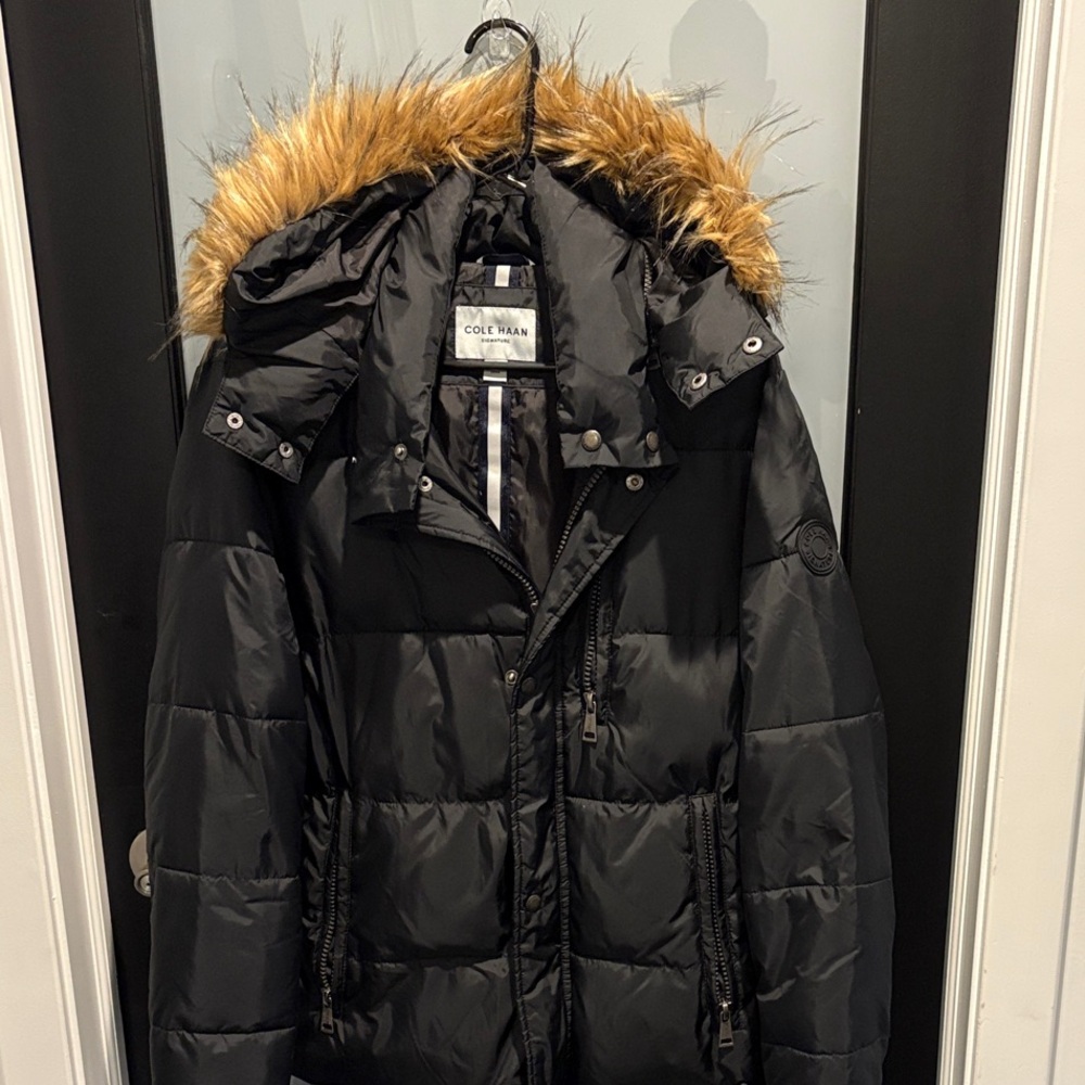 Cole Haan Black Jacket with Faux Fur Trim